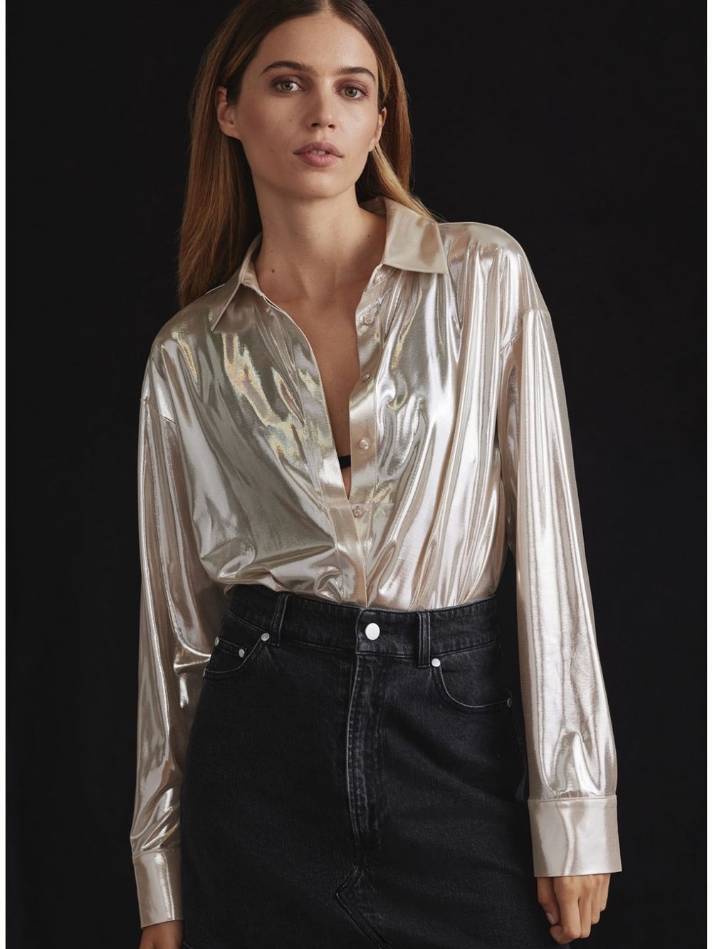 ANTHROPOLOGIE Shine Longsleeve Buttondown shirt in Sand 👚
